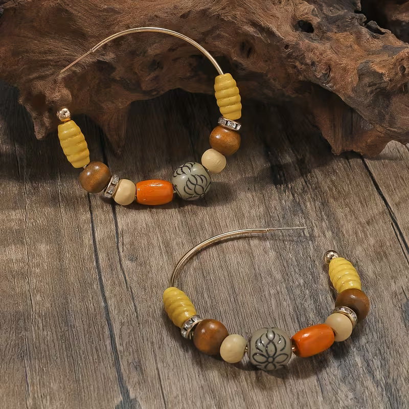 Vintage Ethnic Wooden Bead Earrings