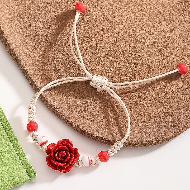 Handmade Bohemian Rose Beaded Bracelet