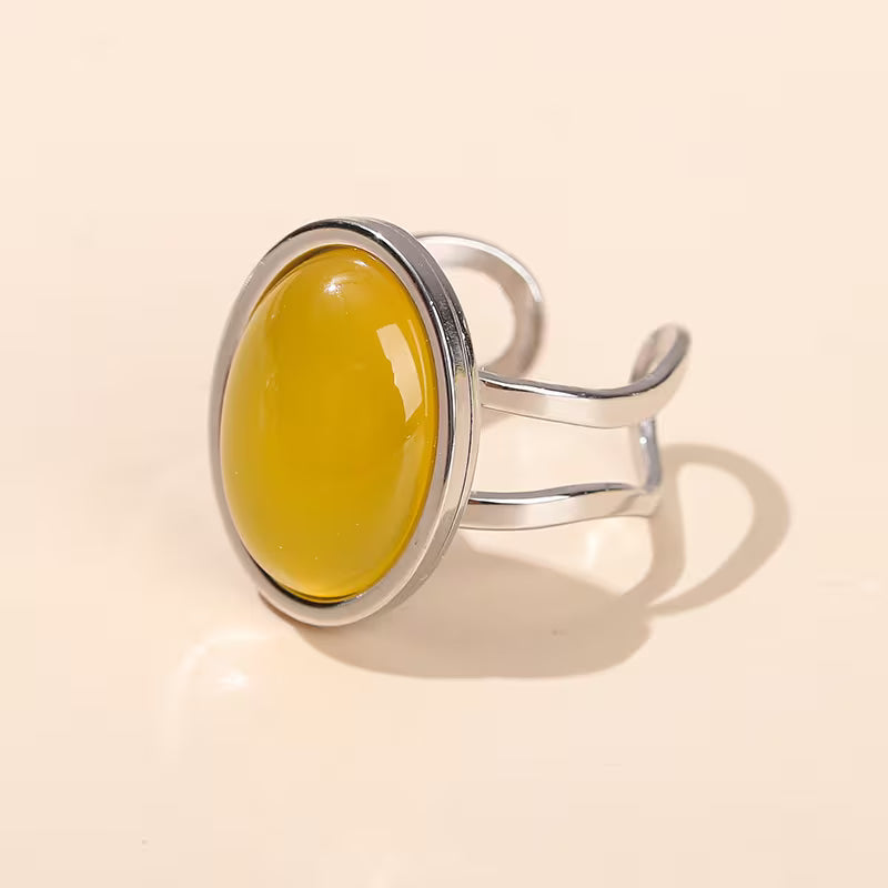 Natural Agate Oval Open Ring