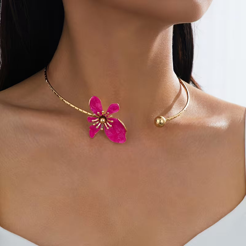 Enamel Floral Geometric Necklace