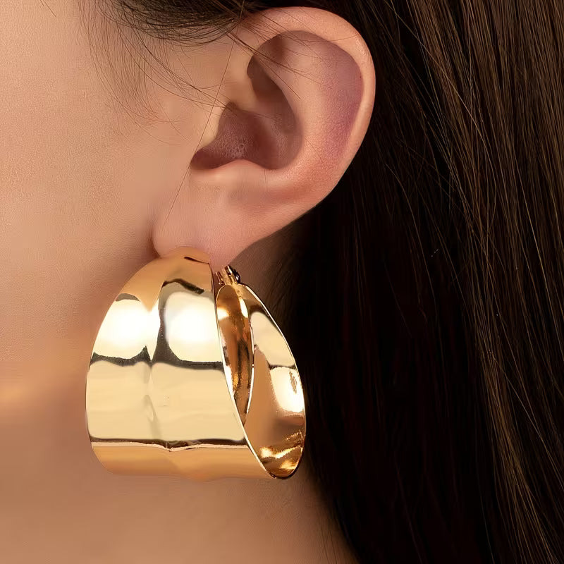 Elegant Golden-Tone Wide Hoop Earrings