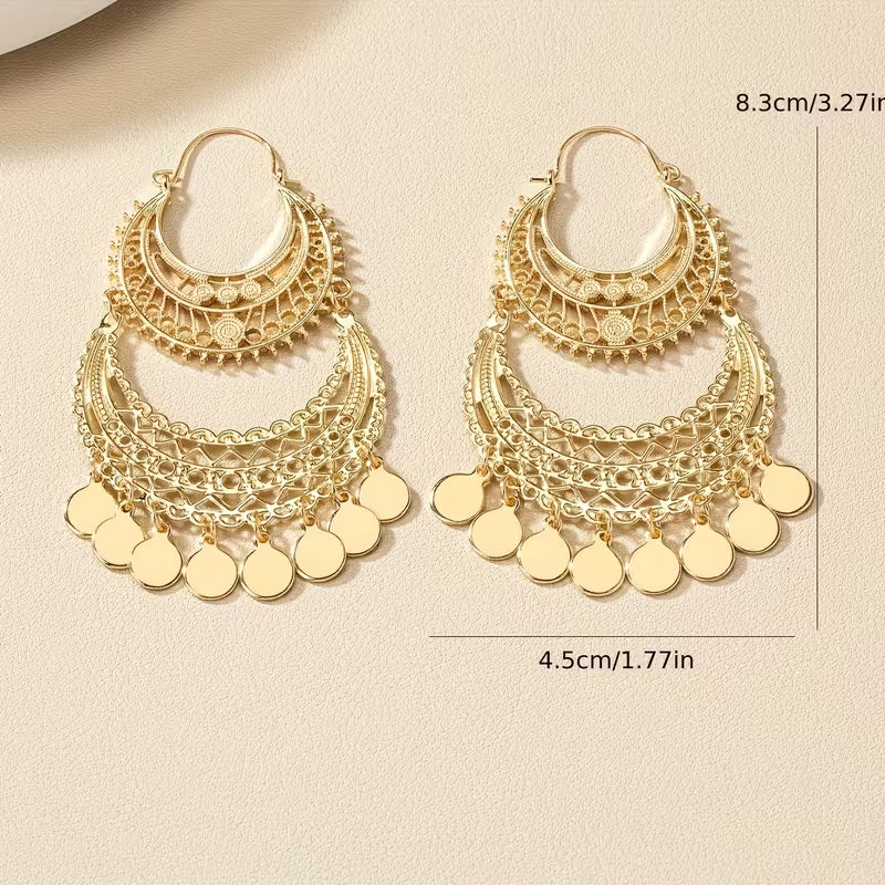 Boho Crescent Tassel Drop Earrings