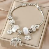 Silvery CZ Elephant Pendant Necklace