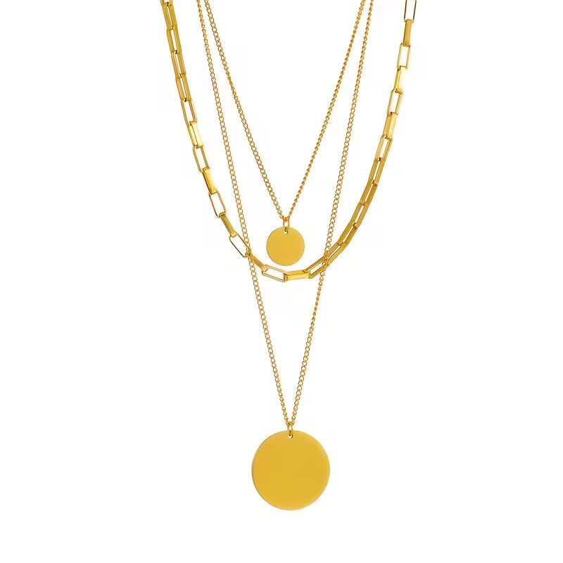 Stainless Steel Triple-Layer Coin Pendant Necklace