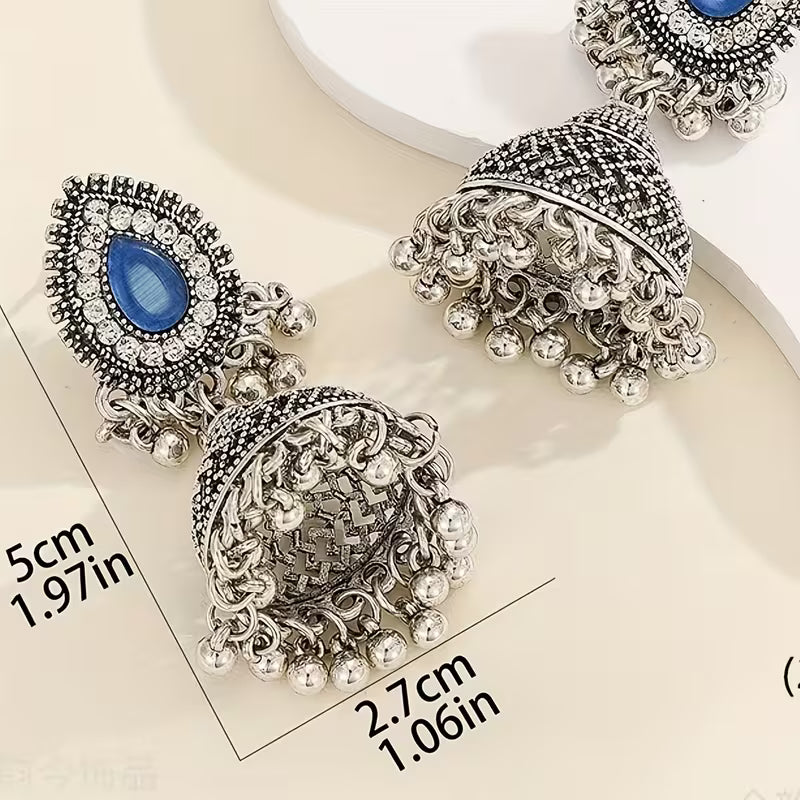 Boho Blue Water Drop Silver Earrings