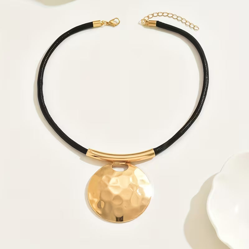 Vintage Hammered Bead Cord Necklace