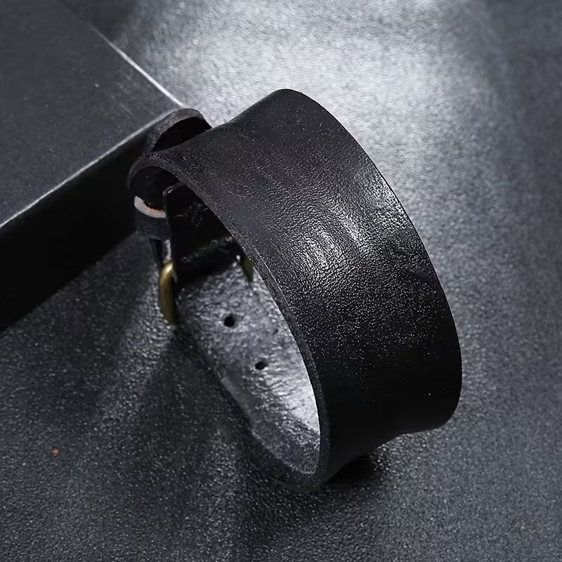Retro Punk Men’s Wide Leather Bracelet