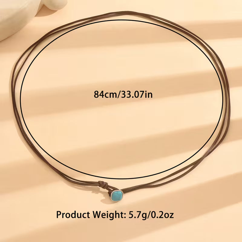 Bohemian Turquoise Leather Choker Necklace
