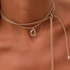 Brown Velvet Cord Necklace with Irregular Silver Pendant