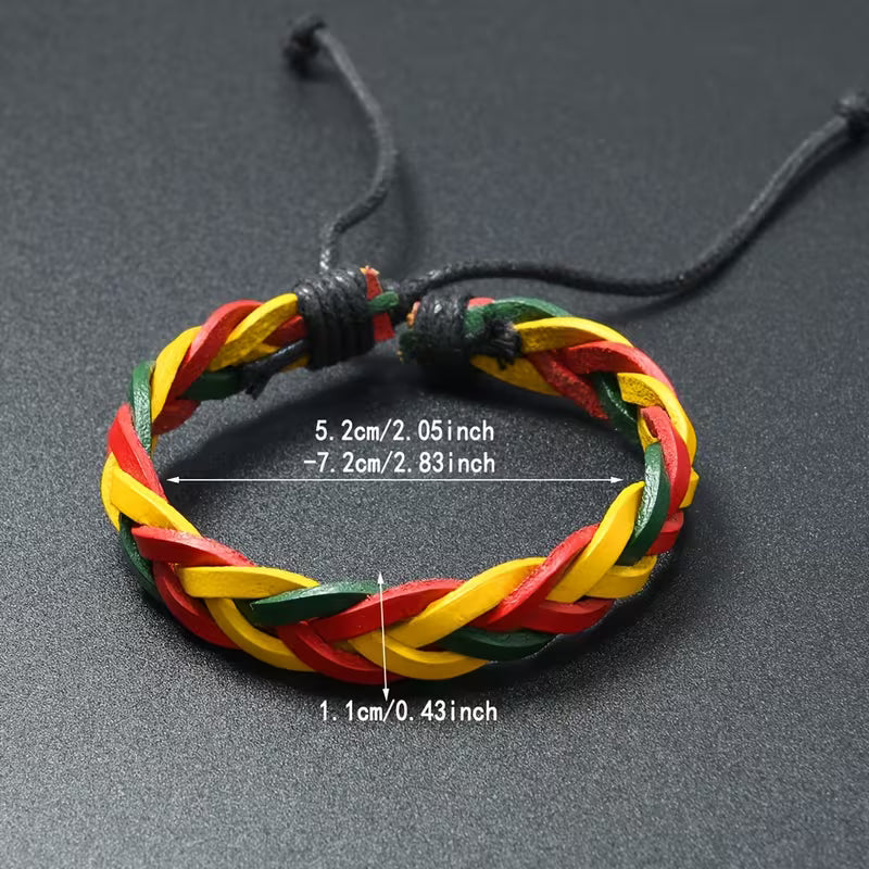 Adjustable Rasta Braided Leather Bracelet