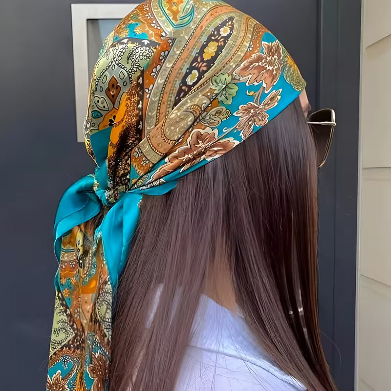 Lake Blue Paisley Square Scarf