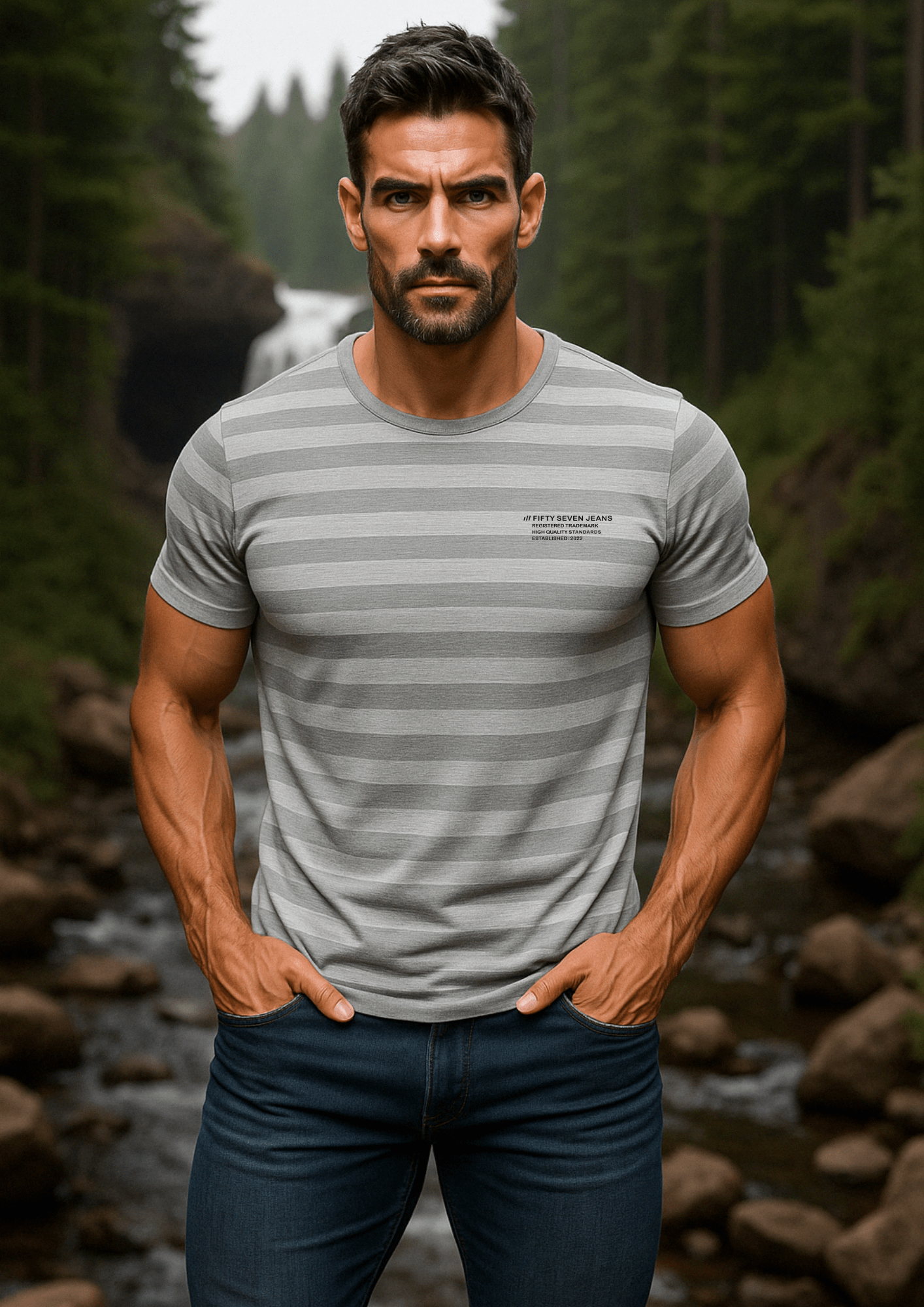 Heather Grey Stripe College Tee