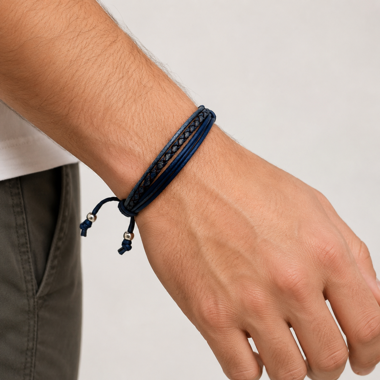 Gradient Blue & Black Braided Leather Bracelet