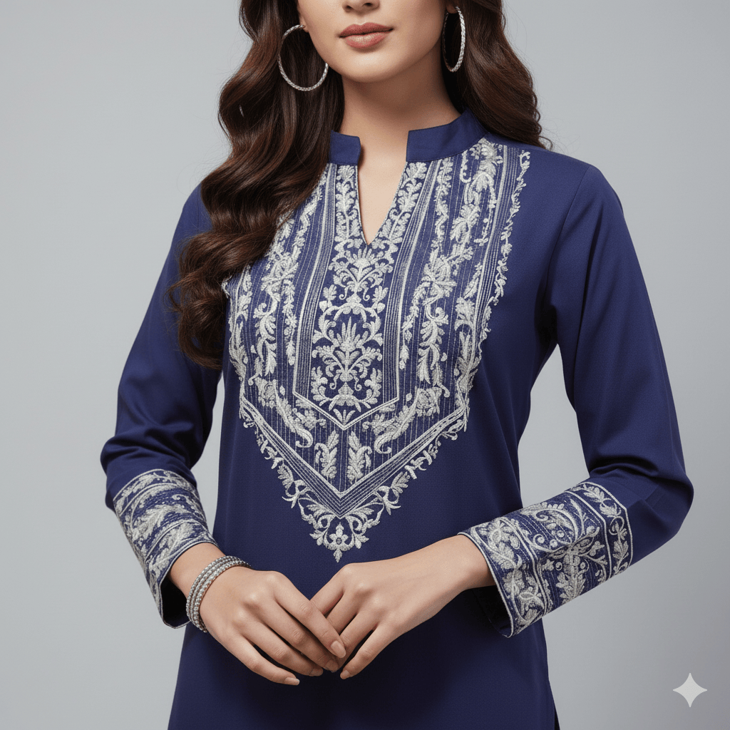 Elegant Navy Blue Embroidered Kurta Set