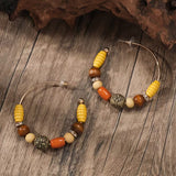 Bohemian Vintage Wooden Beaded Hoop Earrings
