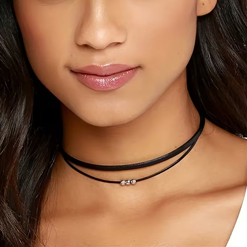 Minimalist Double-Layer Faux Leather Choker