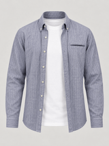 Men's Cotton Linen Blend Stripe Button Down Shirt.