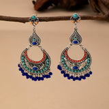 Boho Turquoise Moon Tassel Earrings