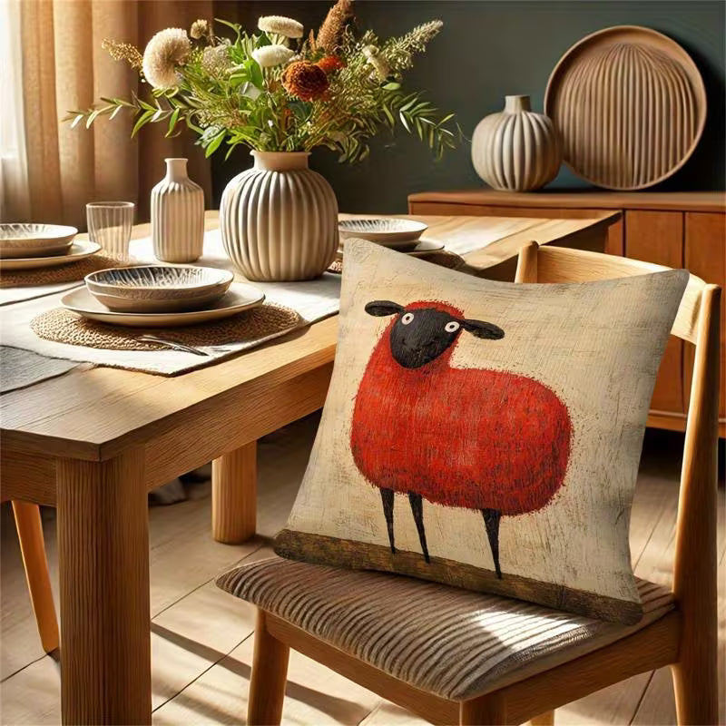 Vintage Red Sheep Cushion Cover