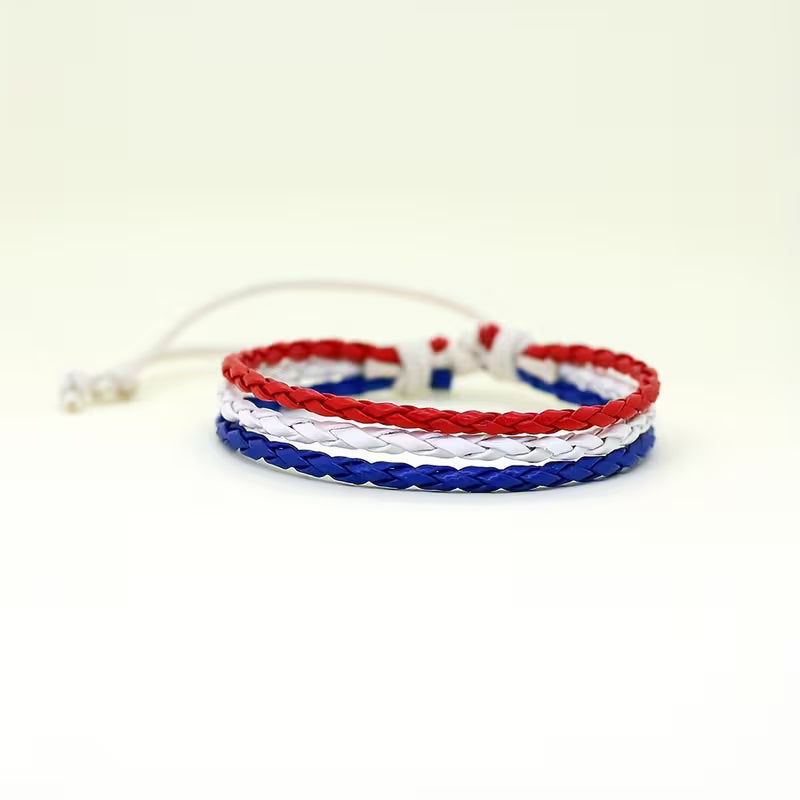 Red, White & Blue Woven Couple Bracelet