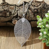 Silver Leaf Texture Hollow Long Necklace