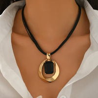 Black Cord Square Pendant Necklace