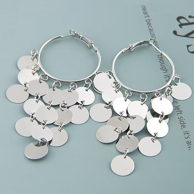 Unique Metal Alloy Sequined Tassel Earrings