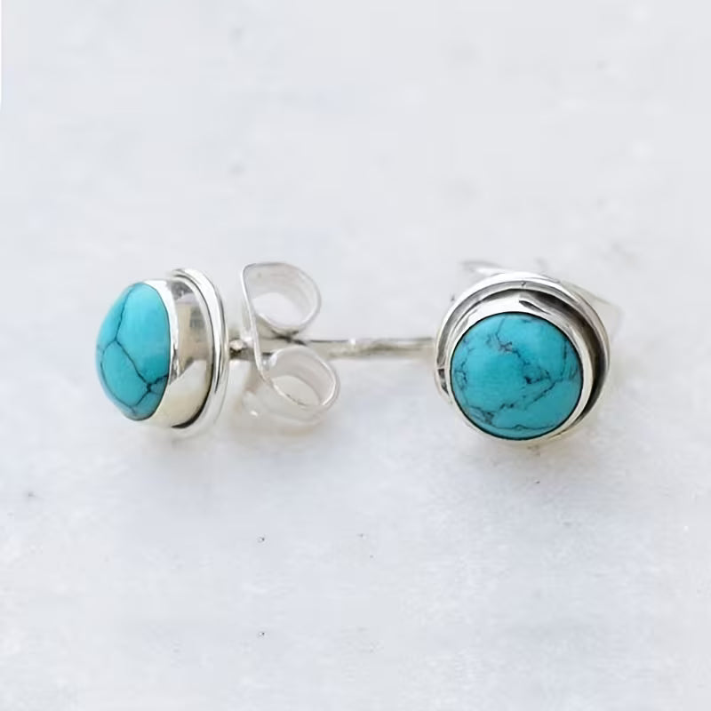 Round Turquoise Stud Earrings