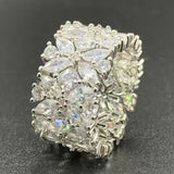 Women's Fashion Wide Ring with Delicate Synthetic Zirconia Flower