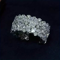 Women's Fashion Wide Ring with Delicate Synthetic Zirconia Flower