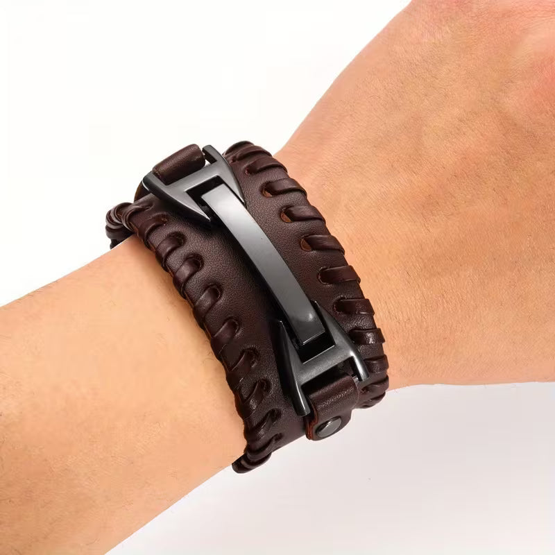 Men's Punk Braided Leather Bracelet