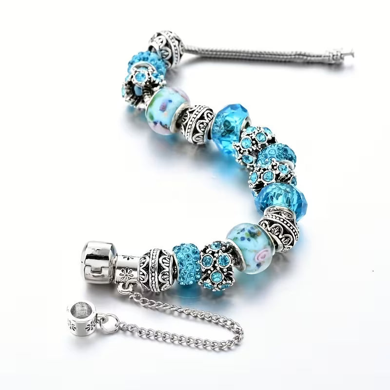 Elegant Blue Beaded Charm Bracelet