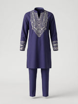 Elegant Navy Blue Embroidered Kurta Set