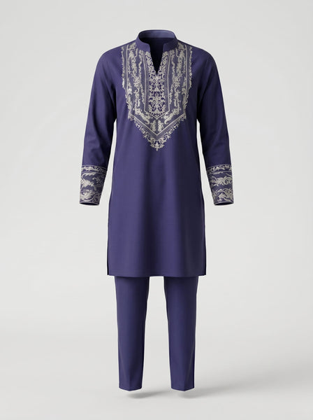 Elegant Navy Blue Embroidered Kurta Set