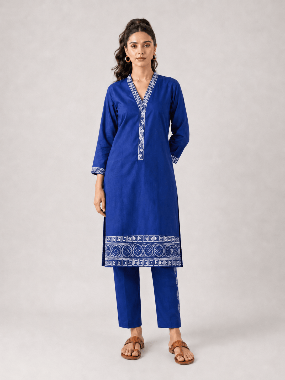 Royal Blue Greek Border Kurta Set