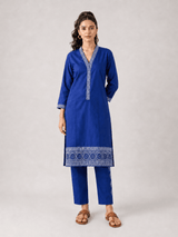 Royal Blue Greek Border Kurta Set