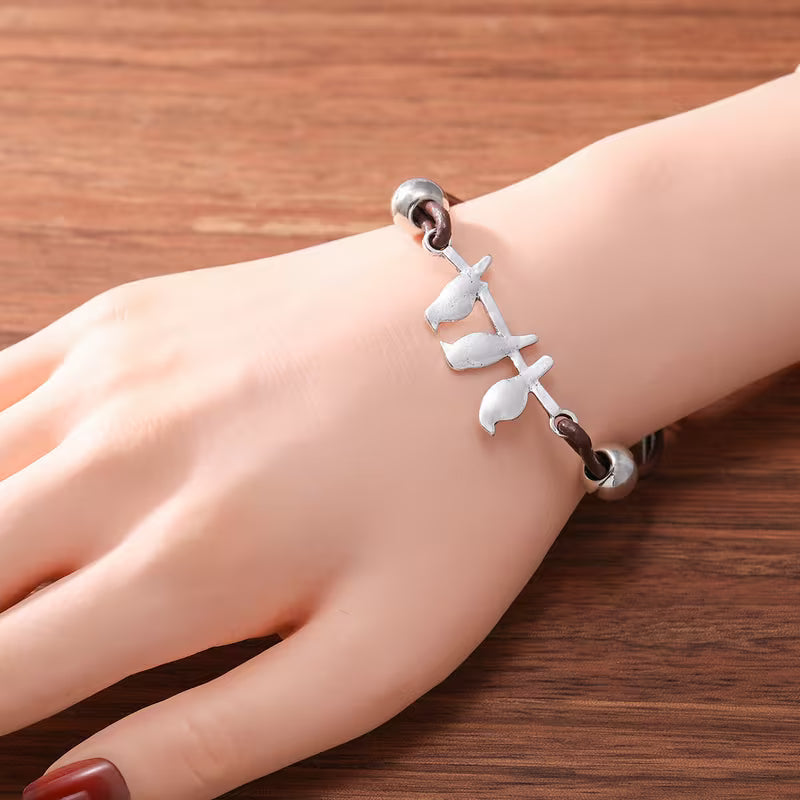 Bohemian Bird & Flower Leather Bracelet
