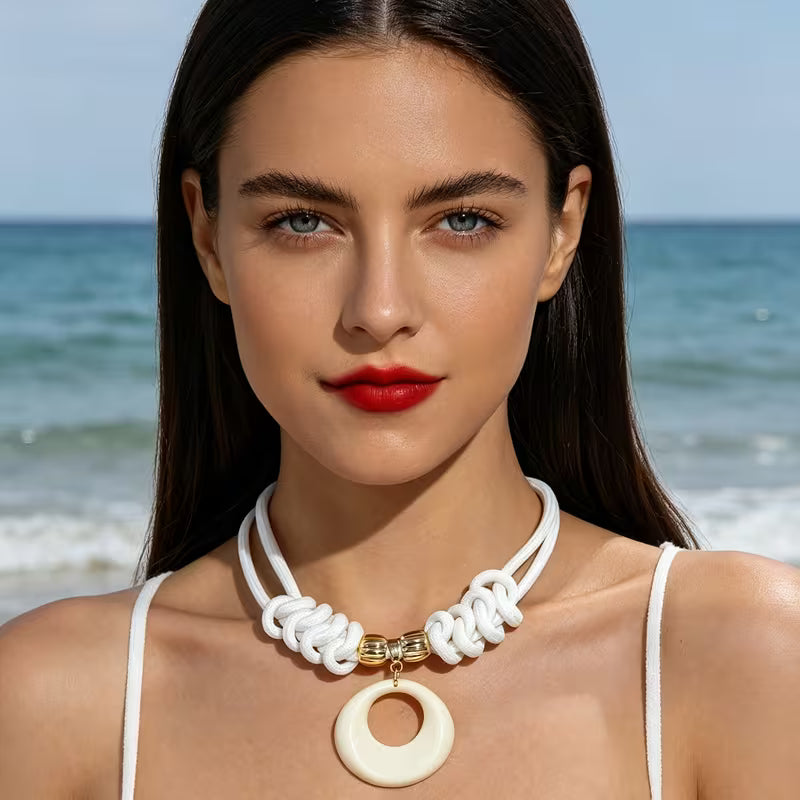 Elegant White Knot Circle Pendant Necklace for Women