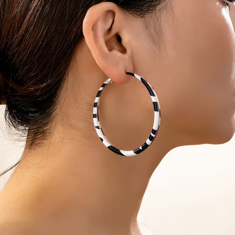 Black & White Zebra Print Hoop Earrings