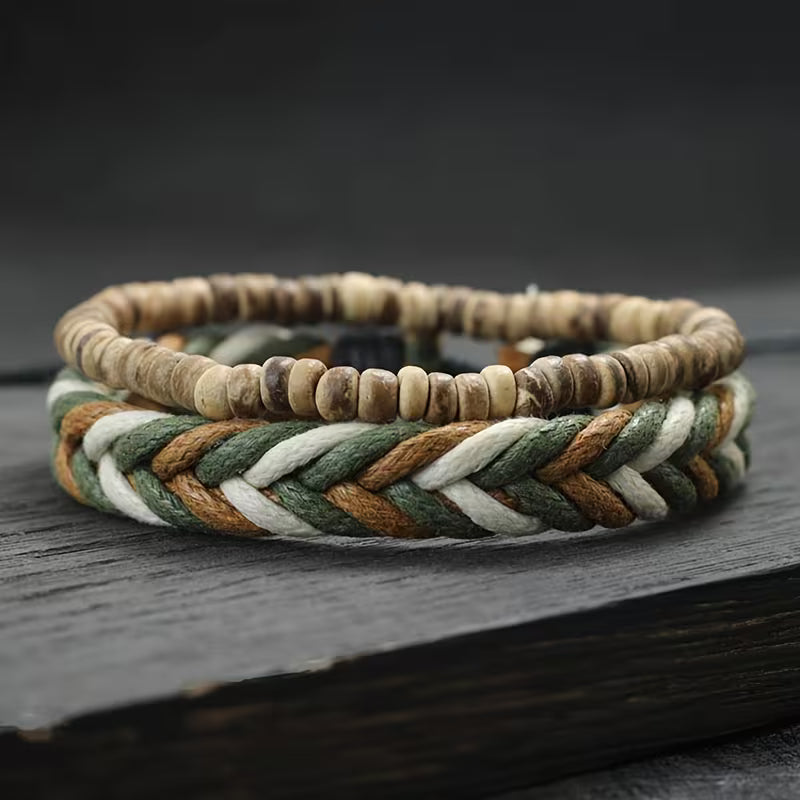 Vintage Wood Beaded Bracelet Set