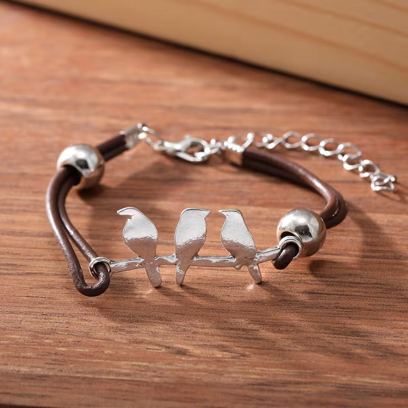 Bohemian Bird & Flower Leather Bracelet