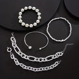 5PCS Chunky CCB Bead Open Bangle Bracelet Set
