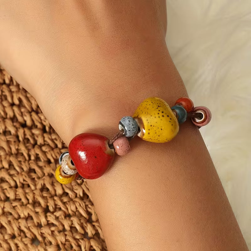 Colorful Ethnic Braided Ceramic Bead Bracelet