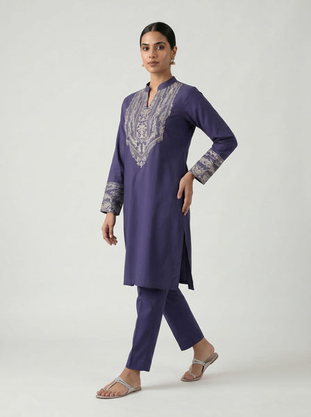Elegant Navy Blue Embroidered Kurta Set