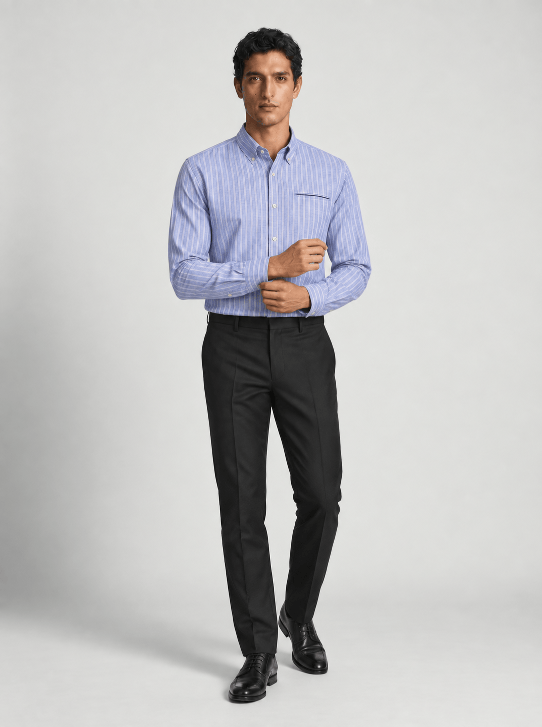 Men's Cotton Linen Blend Stripe Button Down Shirt.