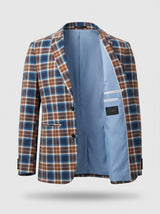 Men's Cotton Yarn-Dyed Blue & Brown Plaid Blazer