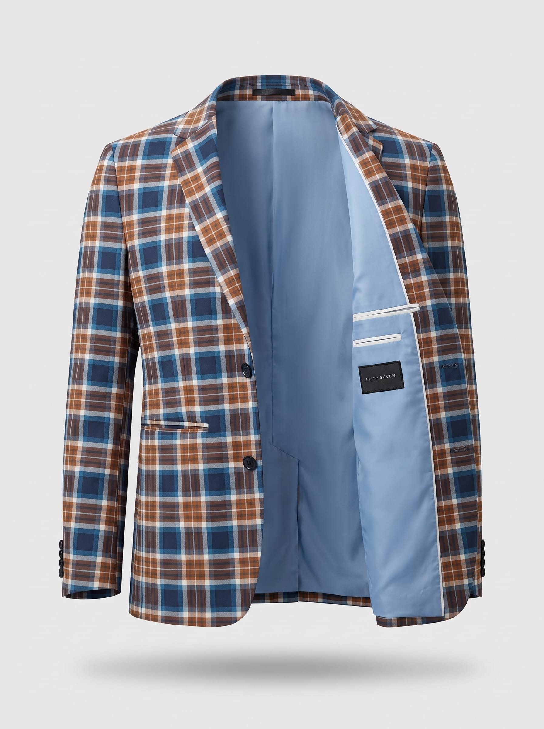 Men's Cotton Yarn-Dyed Blue & Brown Plaid Blazer