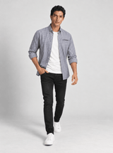 Men's Cotton Linen Blend Stripe Button Down Shirt.