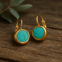 Vintage Bohemian Turquoise & Golden-Tone Round Earrings