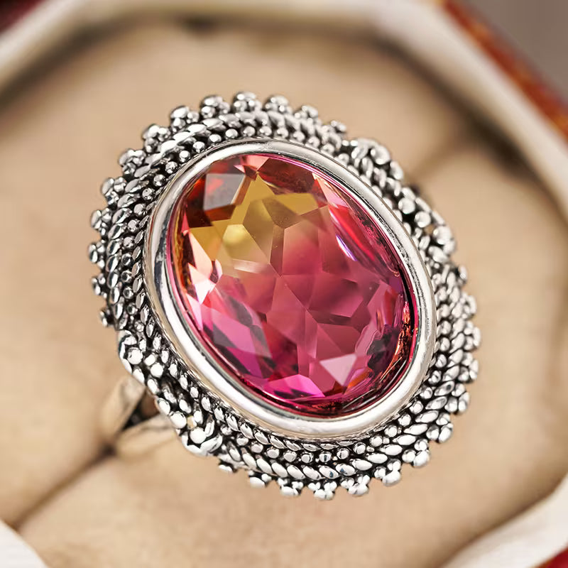 Vintage Rainbow Oval Zirconia Ring